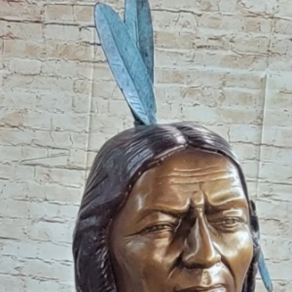 Native Indian Bronze Bust Sculpture 60LBS - Picture 4 of 5